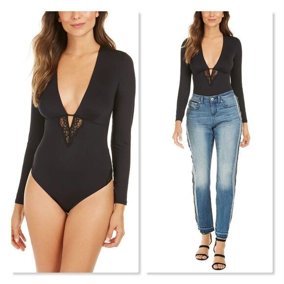 INC Lace Keyhole Bodysuit in Black - NEW - Picture 1 of 11